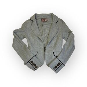 Juicy Couture Gray Knit Blazer Hook Closure Black Trim Button Cuffs Size‎ XSP